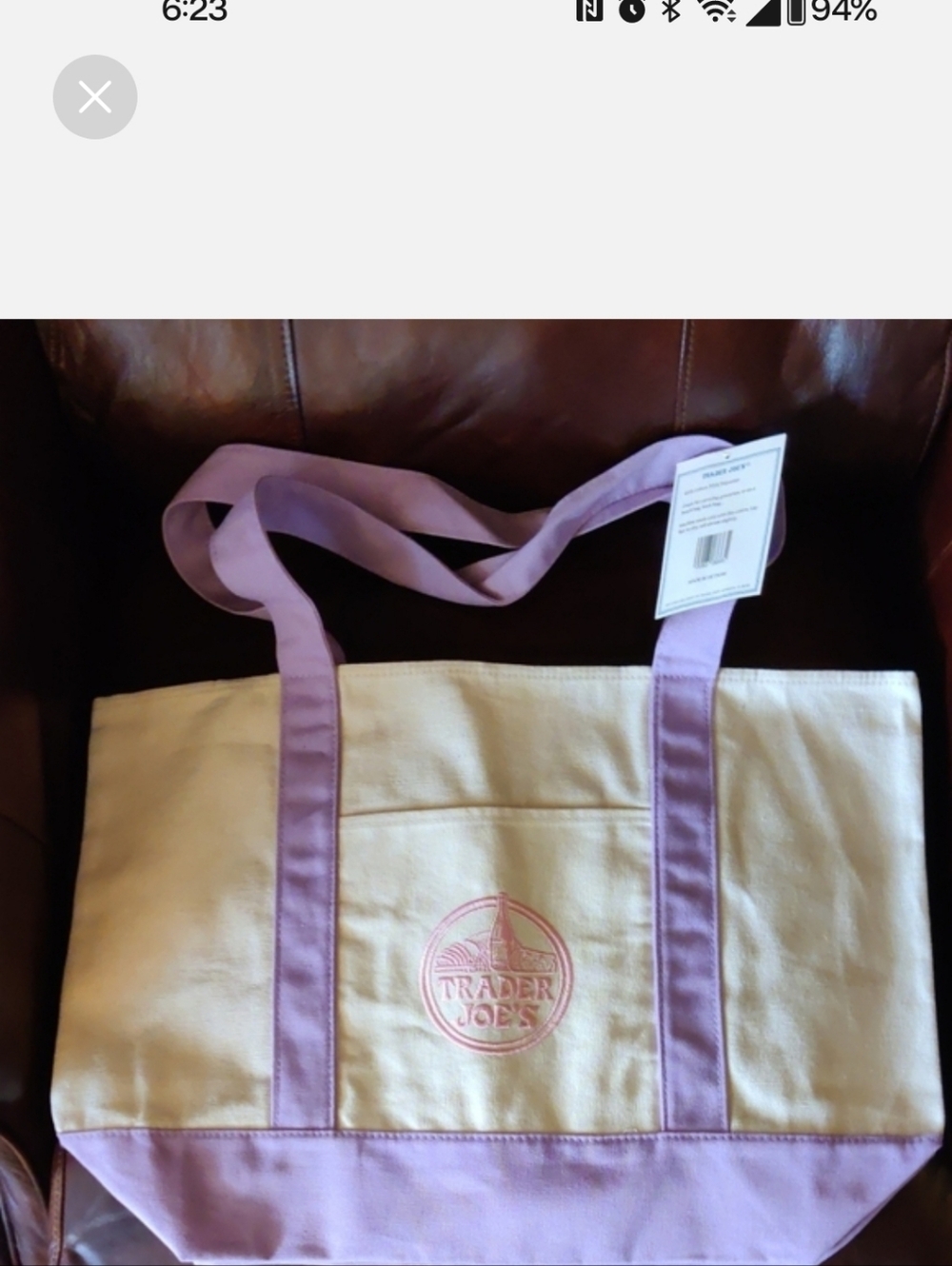 NEW LARGE Limited Edition Trader Joe's Canvas Tote Bag -Lavender